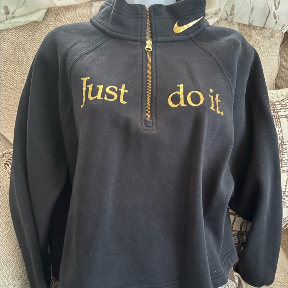 Nike Black Half-Zip Pullover with Gold 'Just Do It' Logo